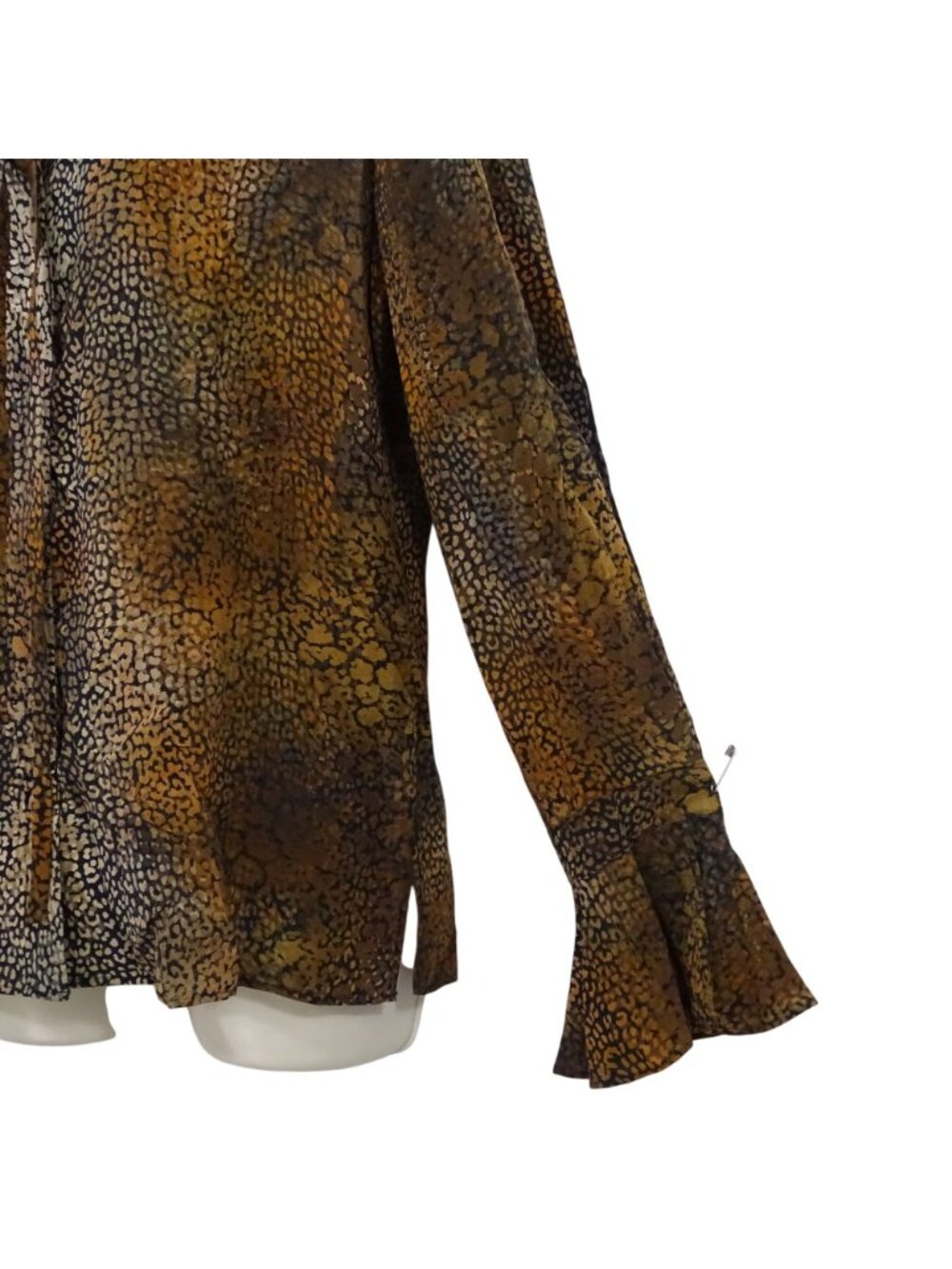 Kobi Halperin Animal Leopard Print Silk Blouse Women Size S Long Bell Sleeves - Picture 5 of 13